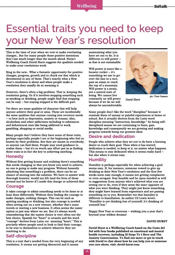 Mental health article wellbeing recovery resolution keeping New Year's resolution essential qualities Soltalk